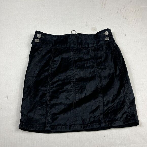 Free People Velvet Retro Mini Skirt Black Side Button Casual Back Zip Size 25 - Picture 1 of 10